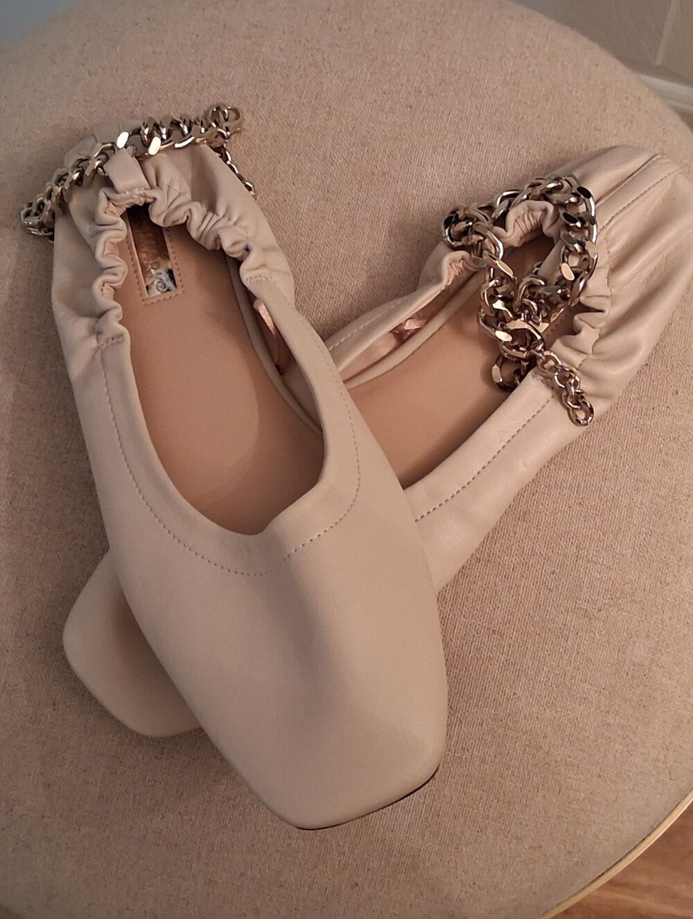 Primark Cream Ballet Flats with Gold Chain Detail